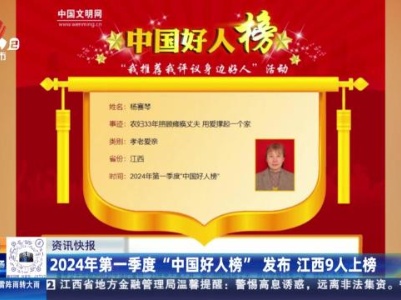 2024年第一季度“中国好人榜”发布 江西9人上榜
