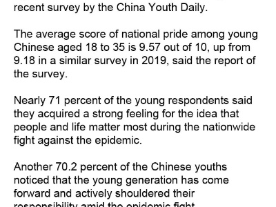 Epidemic fight boosts national pride among young Chinese: survey