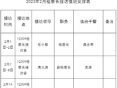 上饒市廣信區(qū)人民檢察院2023年2月檢察長(zhǎng)接訪值班安排表