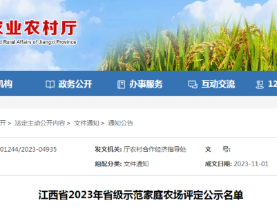 江西省2023年省級示范家庭農場  評定公示名單