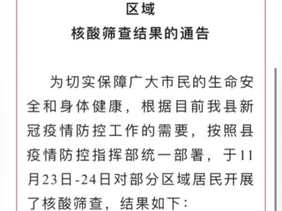 关于11月23日-24日广昌县部分区域核酸筛查结果的通告