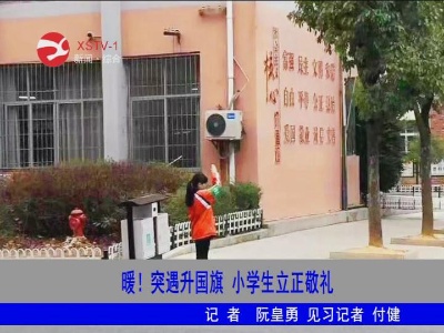 暖！突遇升国旗 修水小学生立正敬礼
