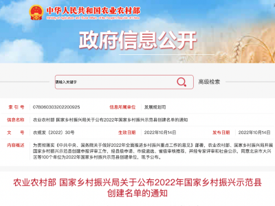 2022年国家乡村振兴示范县创建名单公布！