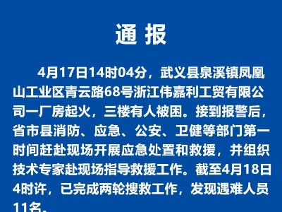 浙江武义厂房火灾已发现遇难人员11名-中新网