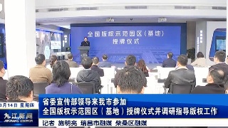 省委宣传部领导来九江参加全国版权示范园区（基地）授牌仪式并调研指导版权工作，孙金淼陪同