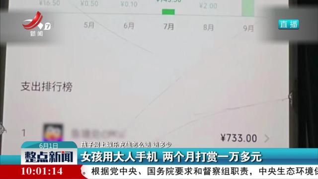 【孩子网上娱乐充值怎么退 退多少】女孩用大人手机 两个月打赏一万多元