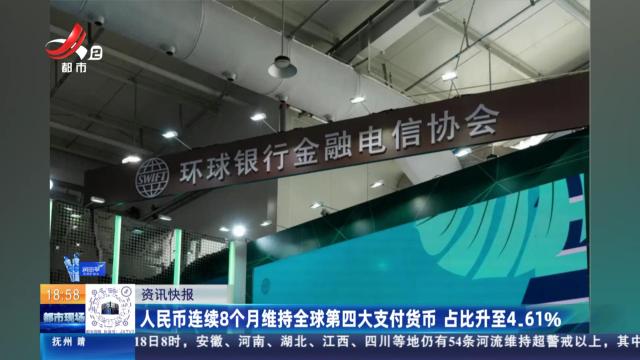 人民币连续8个月维持全球第四大支付货币 占比升至4.61%