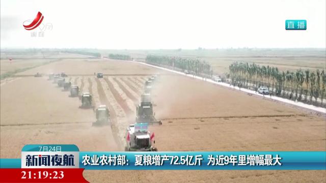 农业农村部：夏粮增产72.5亿斤 为近9年里增幅最大