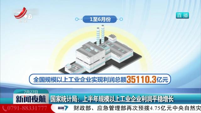 国家统计局：上半年规模以上工业企业利润平稳增长