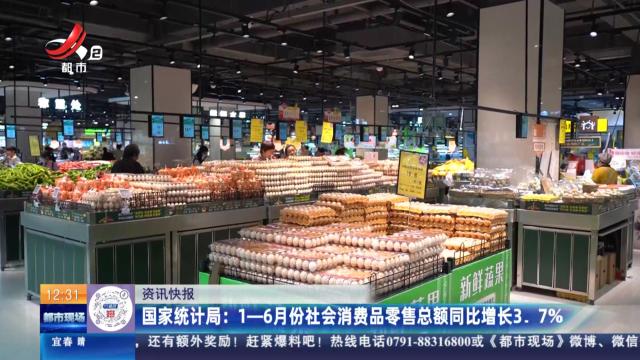 国家统计局：1-6月份社会消费品零售总额同比增长3.7％