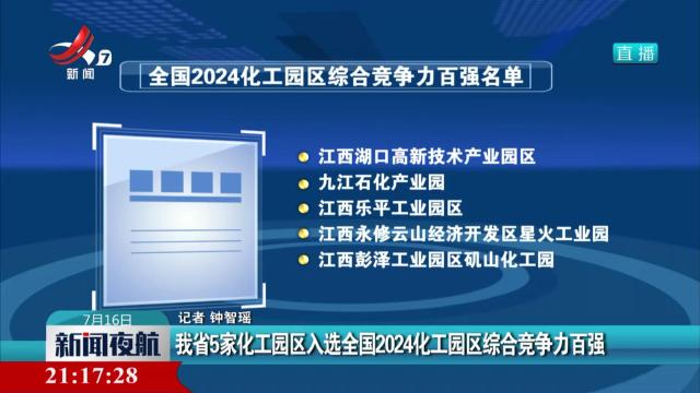 我省5家化工园区入选全国2024化工园区综合竞争力百强