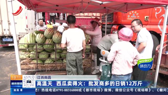 【江西南昌】高温天 西瓜卖得火：批发商多的日销12万斤