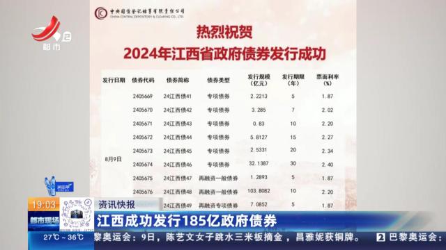 江西成功发行185亿政府债券