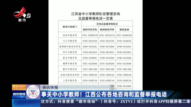 事关中小学教师！ 江西公布各地咨询和监督举报电话