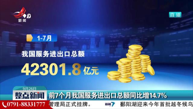 前7个月我国服务进出口总额同比增14.7%