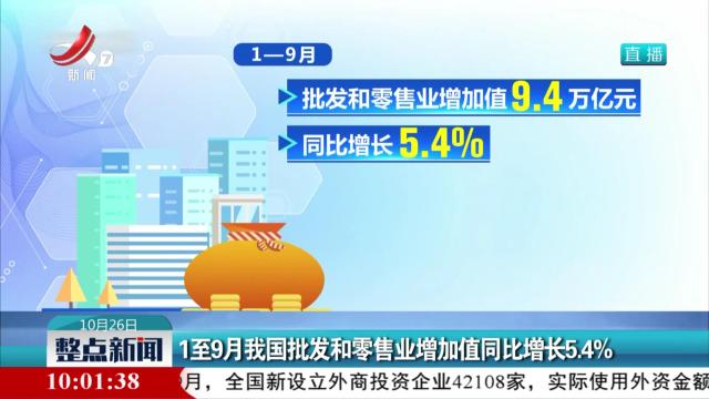 1至9月我国批发和零售业增加值同比增长5.4%