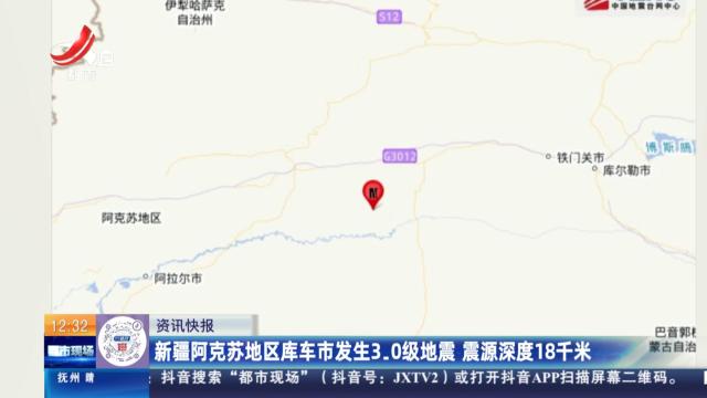 新疆阿克苏地区库车市发生3.0级地震 震源深度18千米