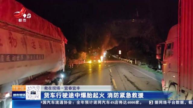 【救在现场】宜春宜丰：货车行驶途中爆胎起火 消防紧急救援
