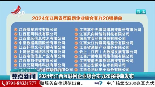 2024年江西互联网企业综合实力20强榜单发布