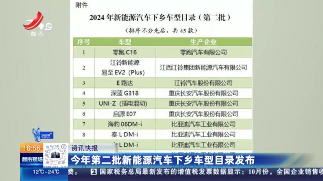 今年第二批新能源汽车下乡车型目录发布