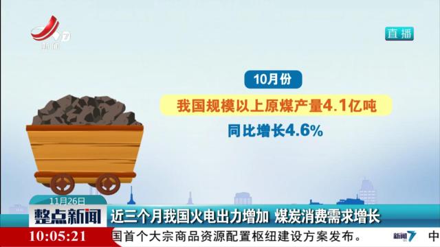 近三个月我国火电出力增加 煤炭消费需求增长