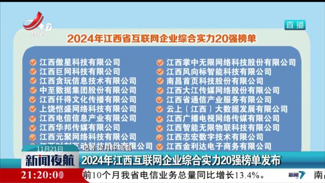 2024年江西互联网企业综合实力20强榜单发布