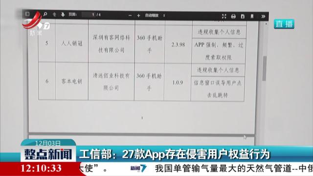 工信部：27款App存在侵害用户权益行为