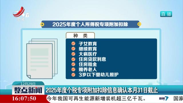 2025年度个税专项附加扣除信息确认本月31日截止