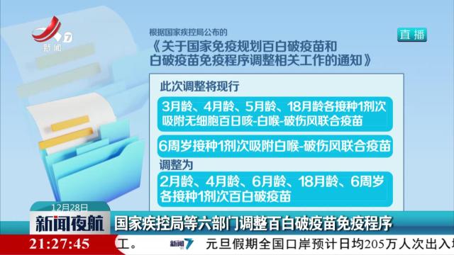 国家疾控局等六部门调整百白破疫苗免疫程序