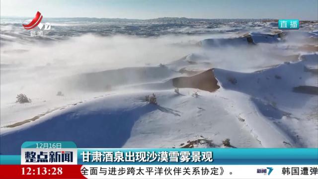 甘肃酒泉出现沙漠雪雾景观