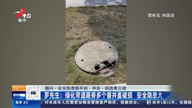【赣问·安全隐患随手拍·声音·南昌青云谱】罗先生：绿化带道路旁多个窨井盖破损 安全隐患大