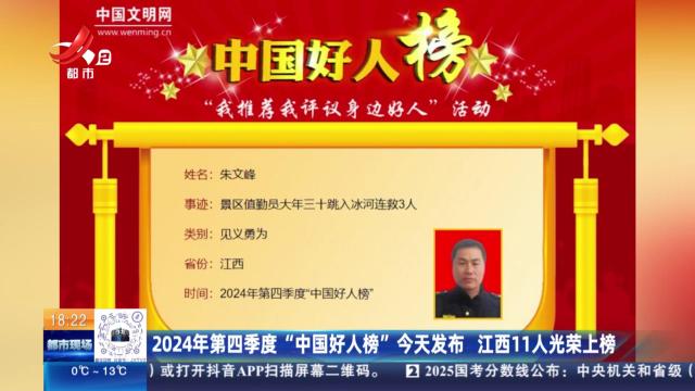 2024年第四季度“中国好人榜”今天发布 江西11人光荣上榜