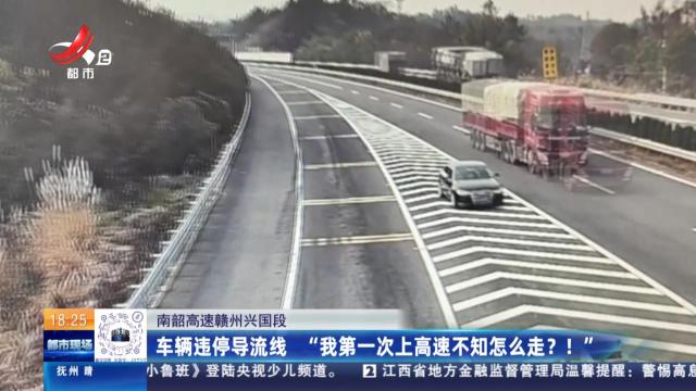 南韶高速赣州兴国段：车辆违规停导流线 “我第一次上高速不知怎么走？！”
