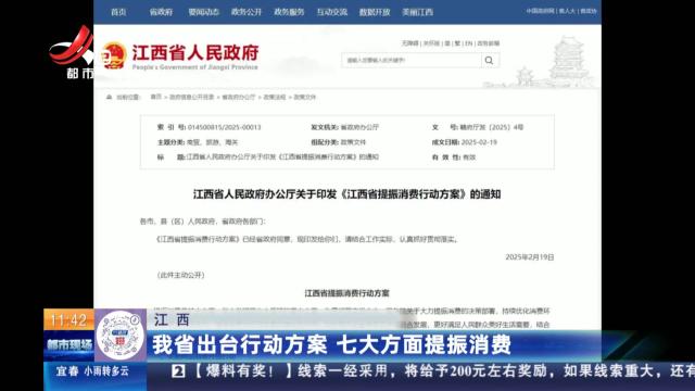 江西：我省出台行动方案 七大方面提振消费
