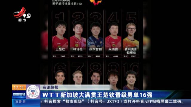 WTT新加坡大满贯王楚钦晋级男单16强