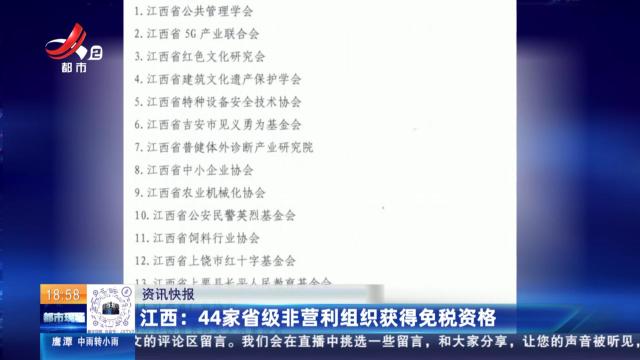 江西：44家省级非盈利组织获得免税资格