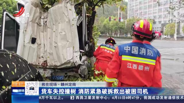 【救在现场】赣州定南：货车失控撞树 消防紧急破拆救出被困司机