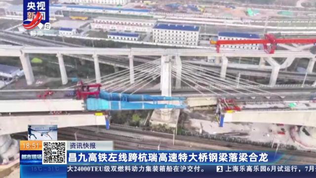 昌九高铁左线跨杭瑞高速特大桥钢梁落梁合龙