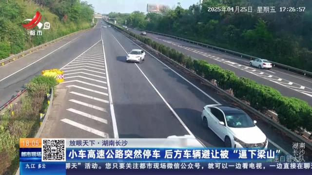 【放眼天下】湖南长沙：小车高速公路突然停车 后方车辆避让被“逼下梁山”