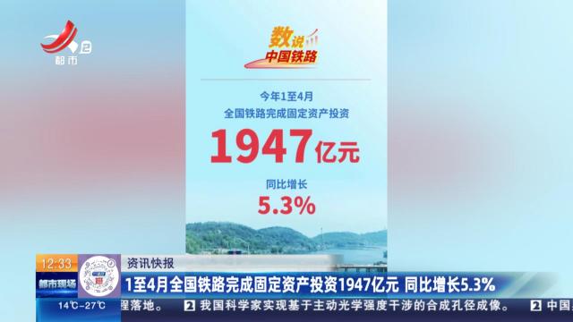 1至4月全国铁路完成固定资产投资1947亿元 同比增长5.3％