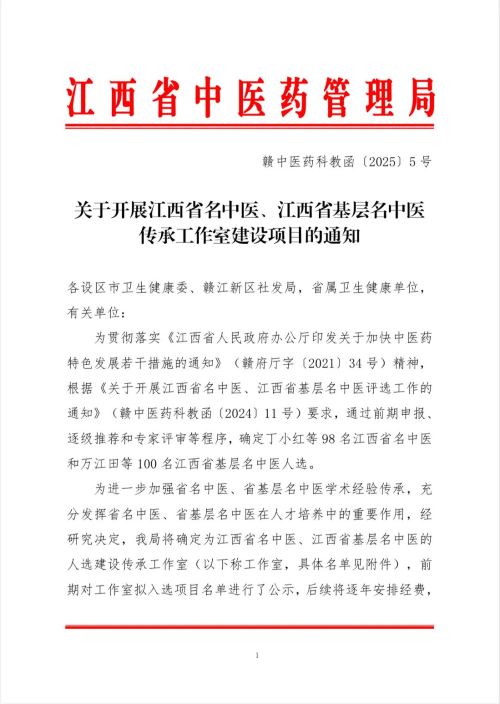 高安市中医院：江西省名中医+1 江西省基层名中医+5