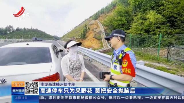南龙高速赣州信丰段：高速停车只为采野花 莫把安全抛脑后