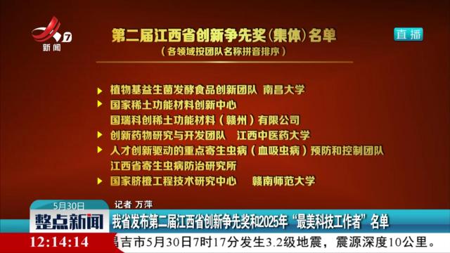 我省发布第二届江西省创新争先奖和2025年“最美科技工作者”名单