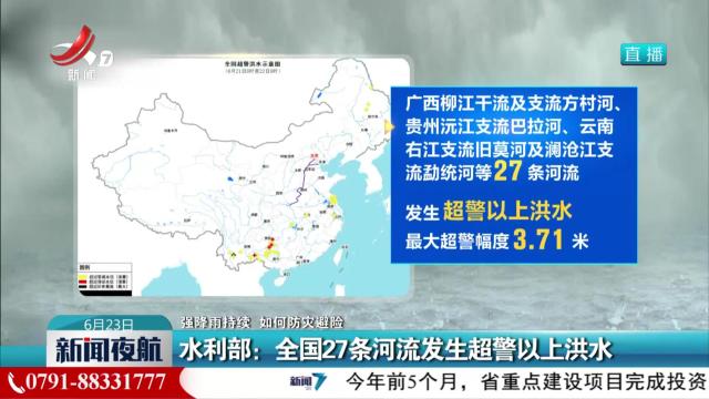 【强降雨持续 如何防灾避险】水利部：全国27条河流发生超警以上洪水