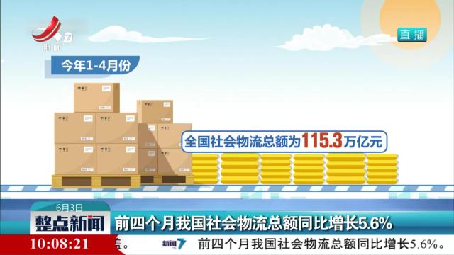 前四个月我国社会物流总额同比增长5.6%