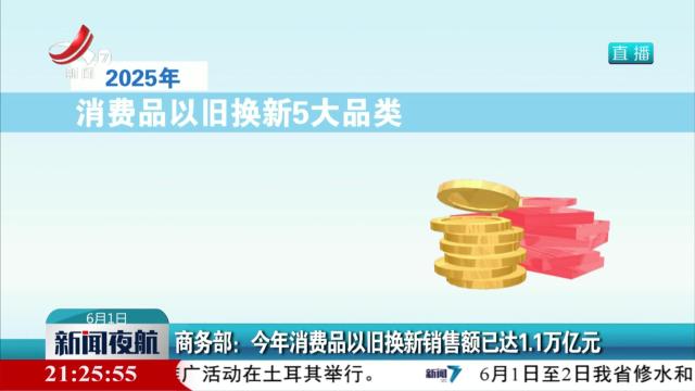 商务部：今年消费品以旧换新销售额已达1.1万亿元