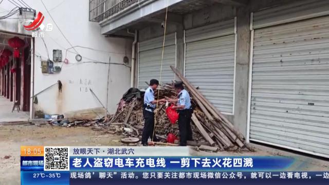 【放眼天下】湖北武穴：老人盗窃电车充电线 一剪下去火花四溅