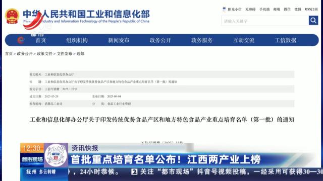首批重点培育名单公布！ 江西两产业上榜
