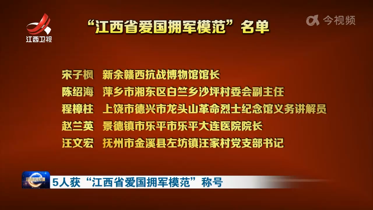 5人获“江西省爱国拥军模范”称号