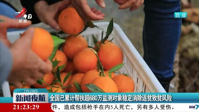 全国已累计帮扶超680万监测对象稳定消除返贫致贫风险